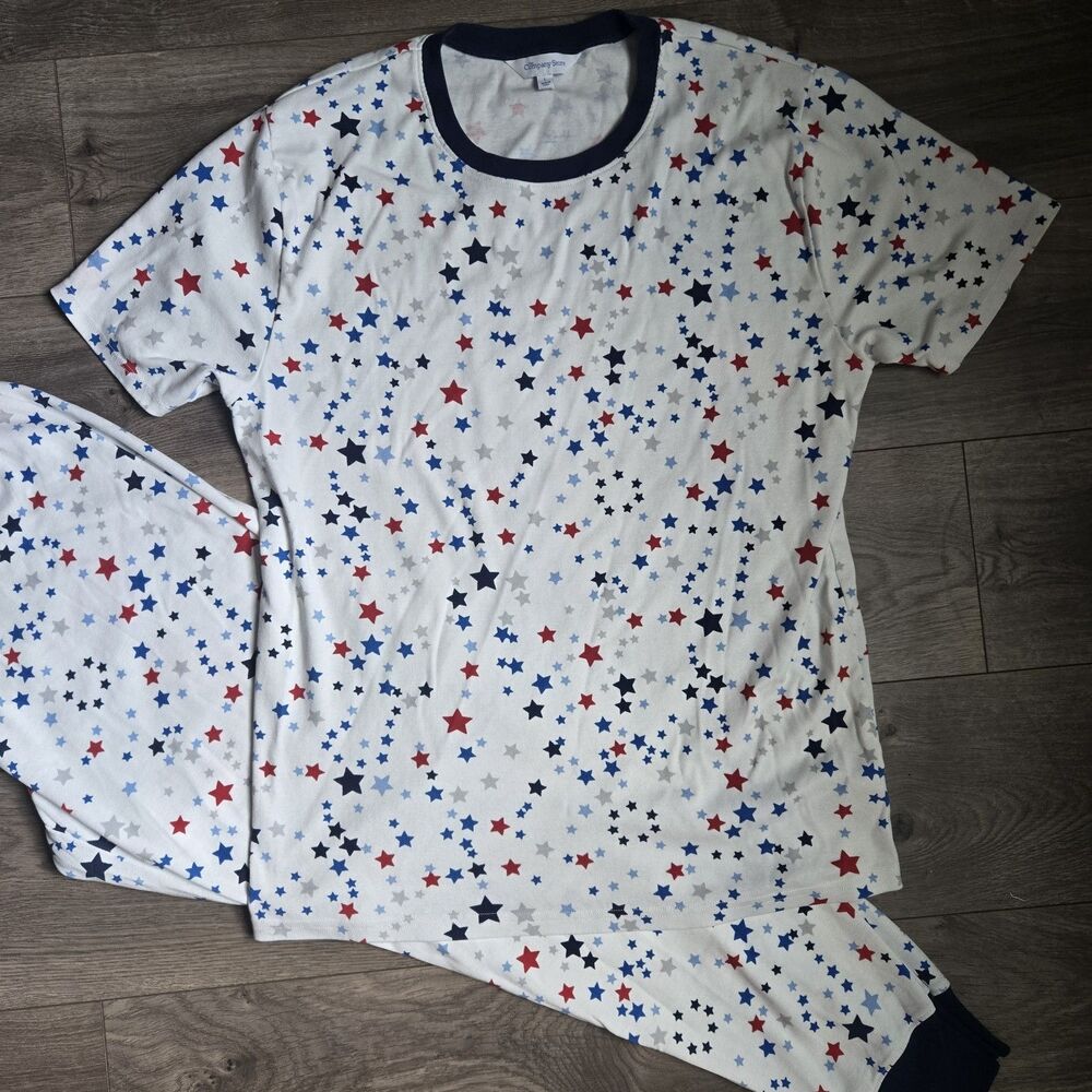 The Company Store Womens L Organic Cotton Pajama Set Stars Patriotic Sleepwear
